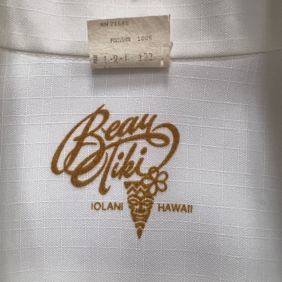 Vintage BEAU TIKI white HAWAIIAN Wedding Shirt Medium - Picture 11 of 12